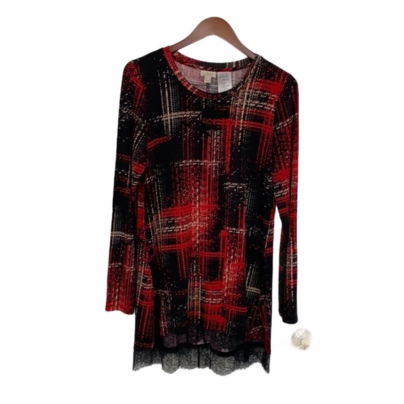 LOGO By Lori Goldstein Abstract Lace Hem Tunic